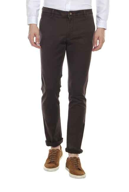 Blackberrys Brown Slim Fit Mid Rise Solid Trousers