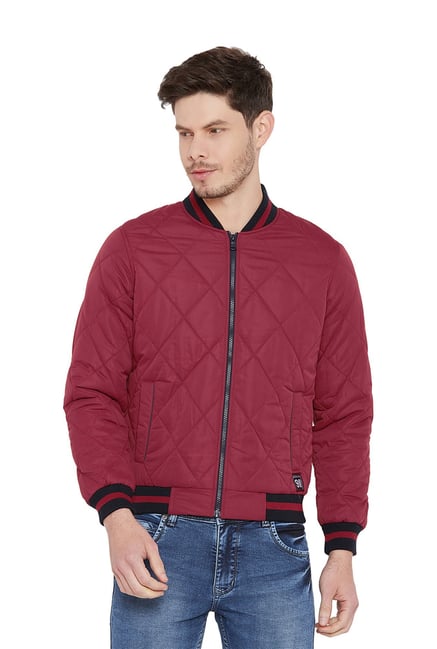 Buy Duke Red Full Sleeves Quilted Bomber Jacket for Men Online