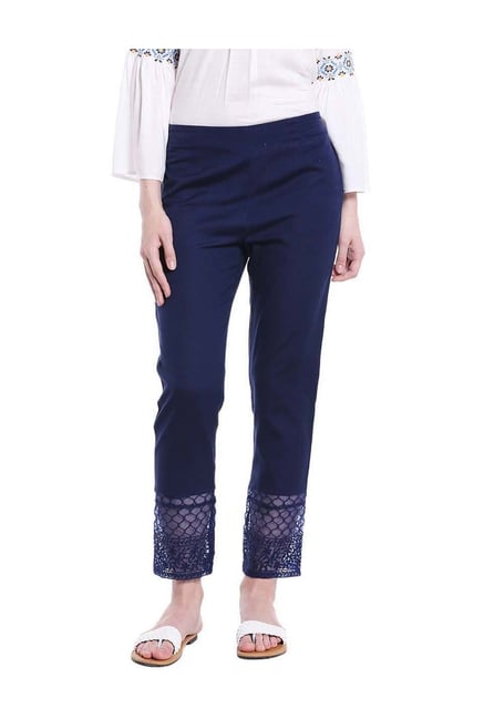 PT01 SLIM TROUSERS IN WEAVED COTTON Man Navy blue | Mascheroni Moda