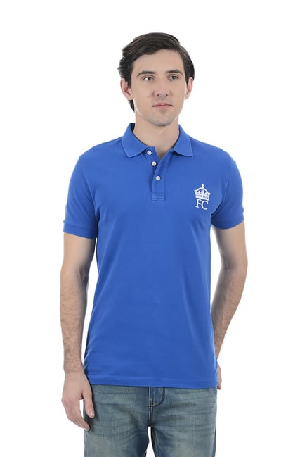 Fcuk French Connection Blue Slim Fit Cotton Polo T-shirt