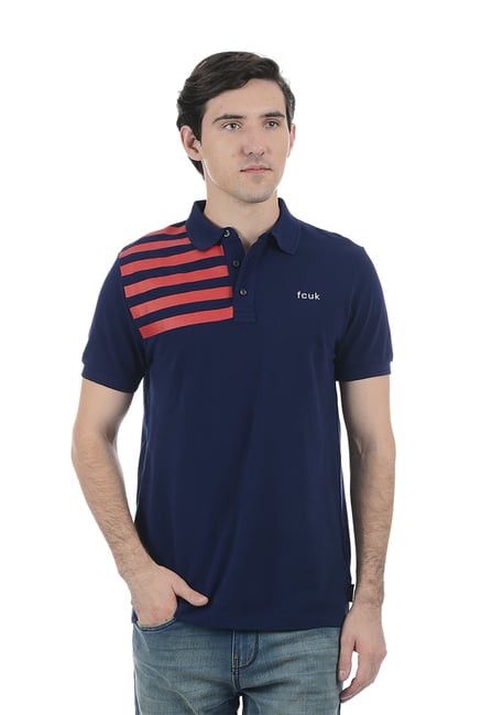 Fcuk French Connection Navy Slim Fit Polo T-shirt