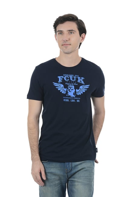 Buy French Connection Navy Cotton Printed T Shirt For Men Online