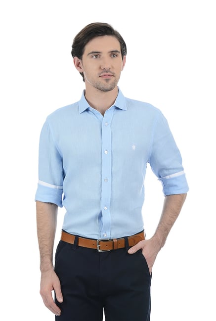 Fcuk French Connection Blue Slim Fit Solid Shirt