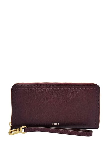 Buy Fossil Logan Maroon Solid Leather Rfid Wristlet Wallet For