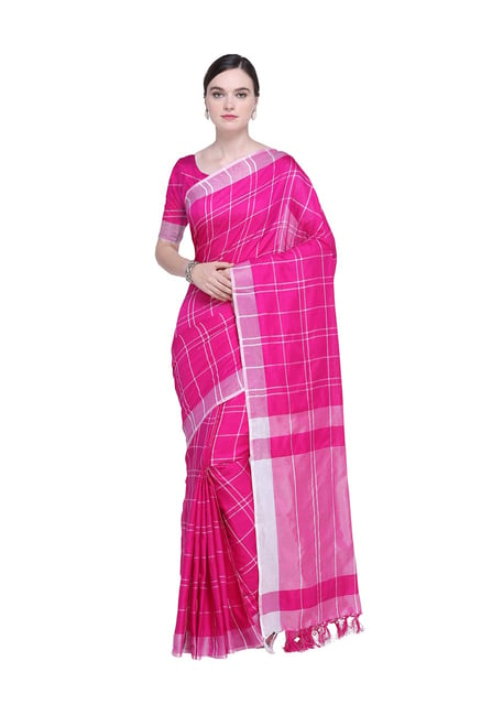 Ishin Pink Chequered Saree With Blouse