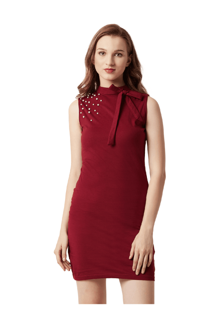 Miss Chase Maroon Above Knee Bodycon Dress Price in India