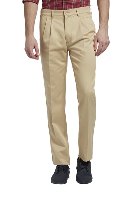 Buy Colorplus Beige Regular Fit Pleated Trousers for Men Online  Tata CLiQ