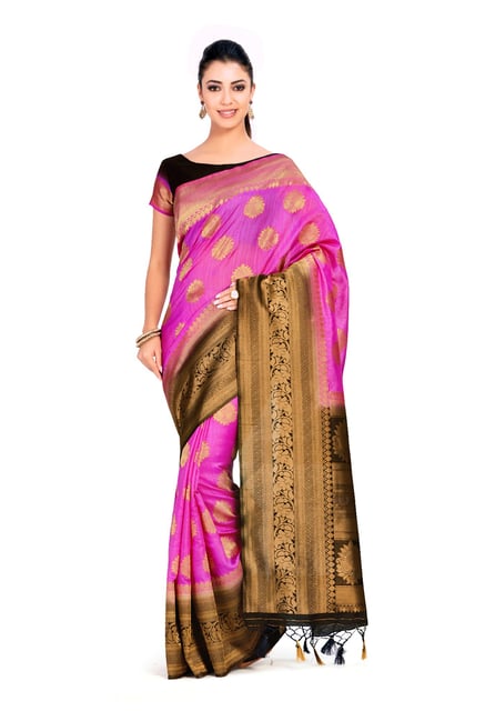 Mimosa Pink Zari Kanjivaram Silk Saree With Blouse Price in India