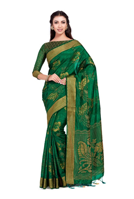 Mimosa Green Zari Silk Saree With Blouse Price in India