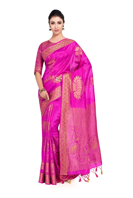 Mimosa Pink Zari Silk Saree With Blouse Price in India