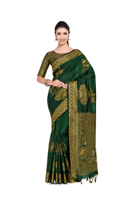 Mimosa Green Zari Silk Saree With Blouse Price in India