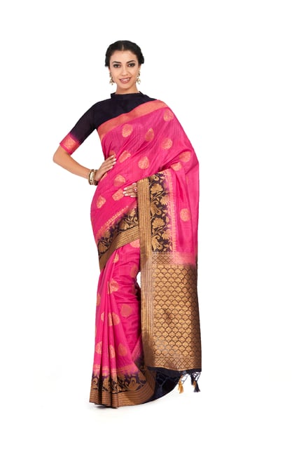 Mimosa Pink Zari Kanjivaram Silk Saree With Blouse Price in India