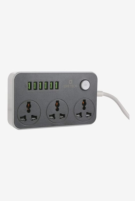 Live Tech PS06 Smart Spike Strip 3 Socket Surge Protector Black