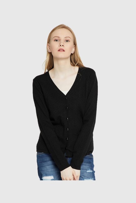 Buy MADAME Black Textured Cardigan for Women Online Tata CLiQ