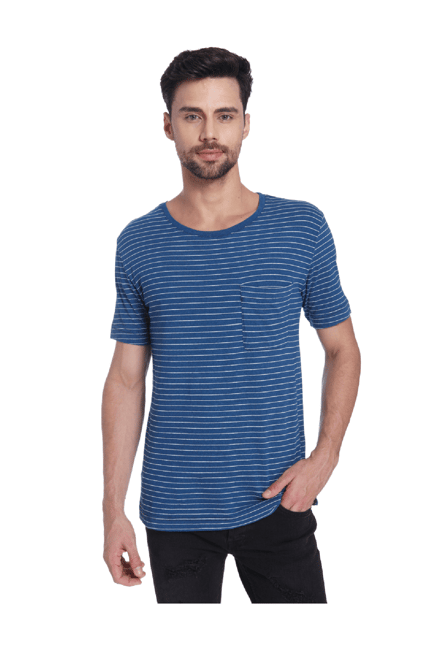 Buy Only Sons Blue Regular Fit Cotton T-Shirt for Men Online