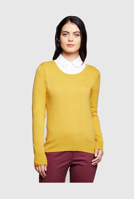 Buy MADAME Mustard Full Sleeves Sweater for Women Online Tata CLiQ