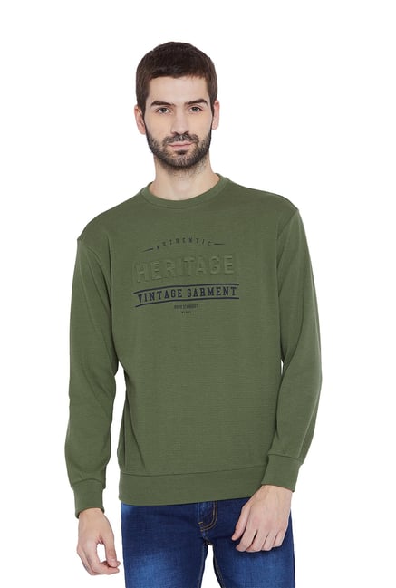 Buy Duke Olive Full Sleeves Regular Fit Sweatshirt for Men Online ...