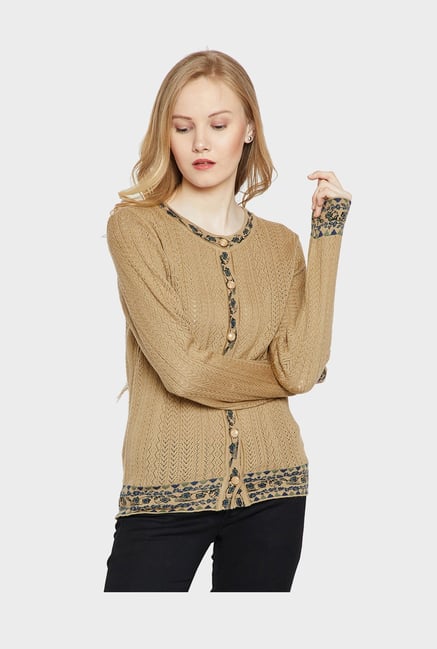 Buy MADAME Beige Crochet Cardigan for Women Online Tata CLiQ