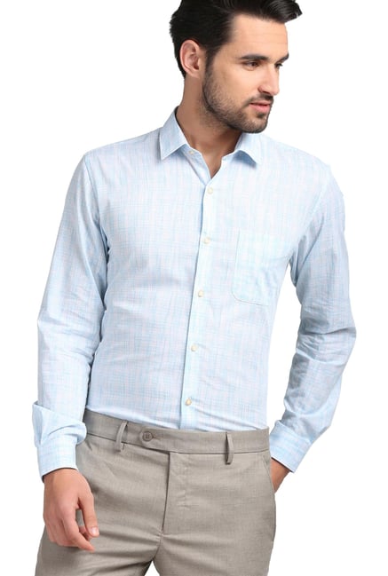 Blue Slim Fit Checks Full Sleeves Shirt 