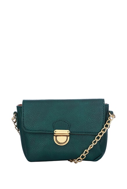 Caprese Paris Emerald Green Solid Flap Sling Bag