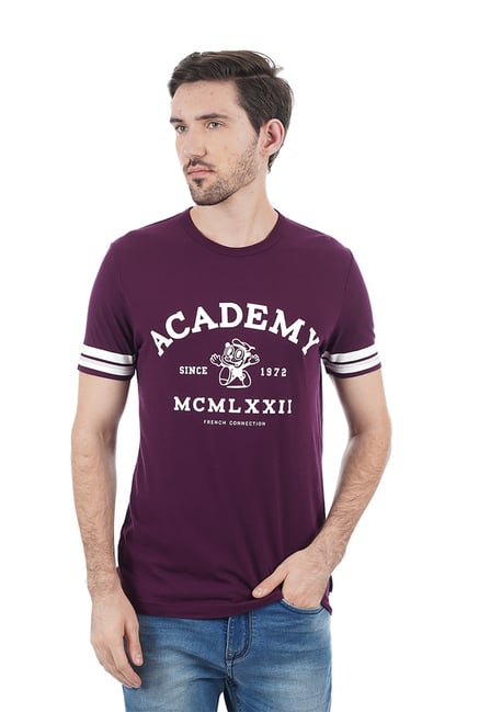 Buy French Connection Purple Printed Round Neck T Shirt For Men