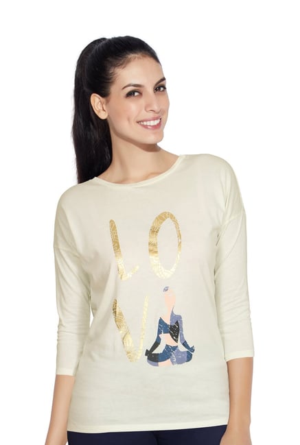 Buy Enamor Beige Printed T-Shirt for Women's Online @ Tata CLiQ