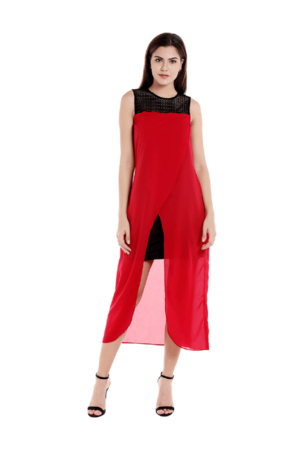 red dress below the knee Knee Length Fashionable Red Dresses Lovely Chic Fold Design Red Knee Length  Dress Two Piece Dress