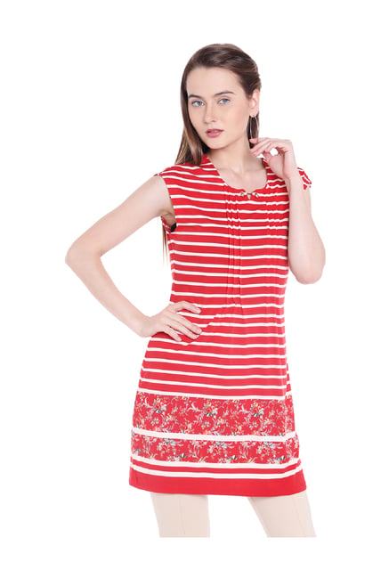 109 F Red & White Striped Tunic