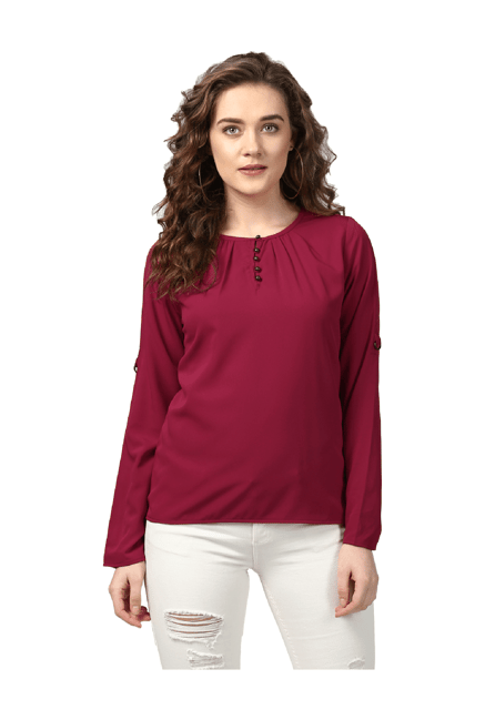 Harpa Maroon Regular Fit Top