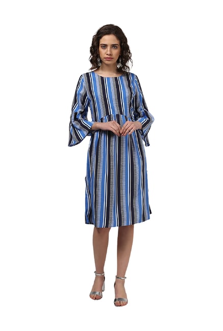 Harpa Blue Striped Knee Length Dress Price in India