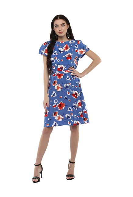 Harpa Blue Floral Print Knee Length Dress Price in India