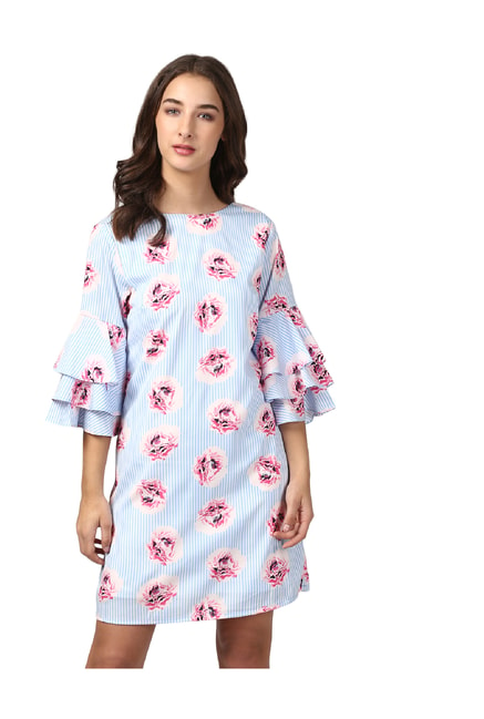 Harpa Sky Blue Floral Print Above Knee Dress Price in India