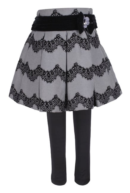 Buy Cutecumber Kids Grey & Black Printed Skirt With Leggings for