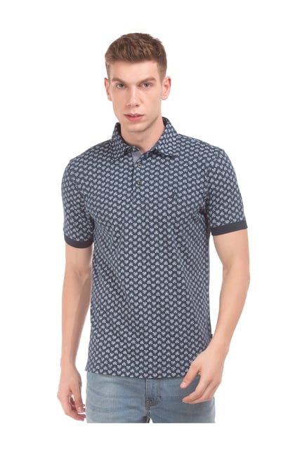 Nautica Navy Printed Cotton Polo T-Shirt
