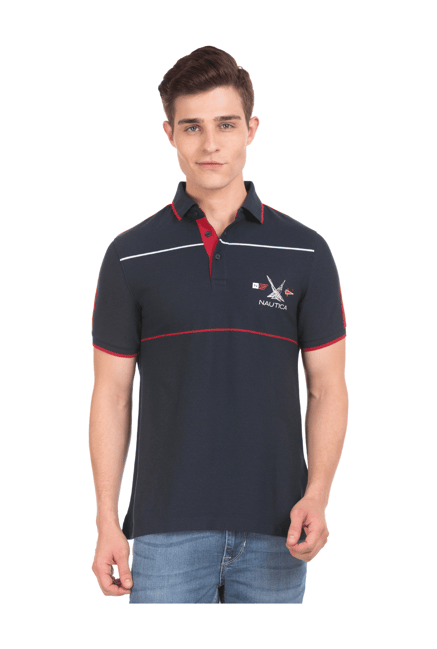 Buy Nautica Navy Slim Fit Cotton Polo T-Shirt for Men Online