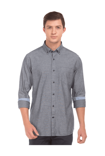 Buy Nautica Grey Regular Fit Printed Cotton Shirt for Men Online