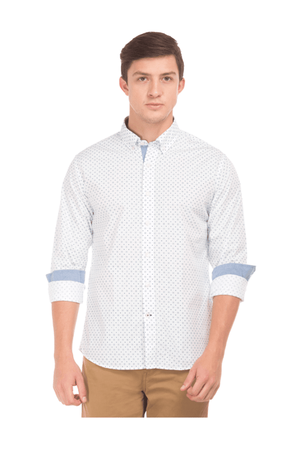 Buy Nautica White Slim Fit Printed Cotton Shirt for Men Online