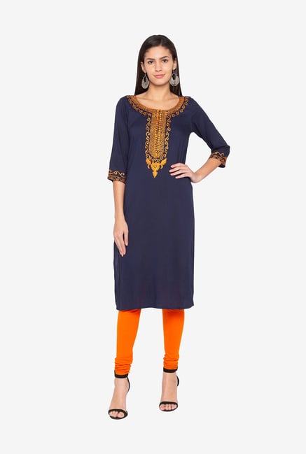 Globus Navy Embroidered Kurta Price in India