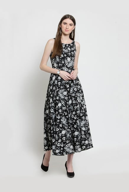 Buy Latin Quarters Black Floral Print Midi Dress for Women Online