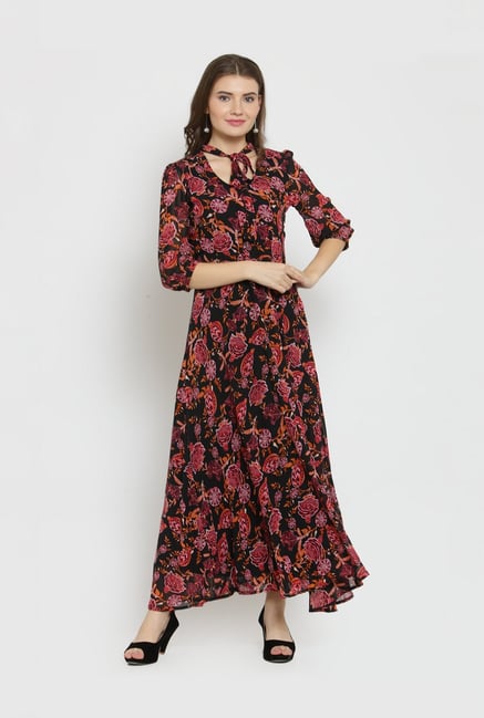 Buy Latin Quarters Black Red Printed Maxi Dress for Women Online