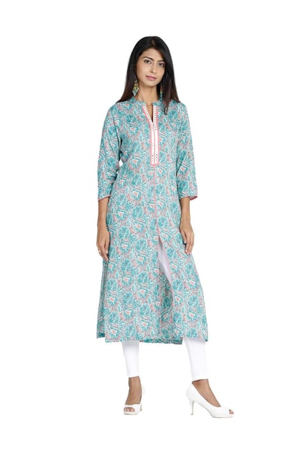 Buy Soch Sea Green Cotton Printed Straight Kurti for Women Online