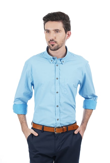 Indian Terrain Aqua Blue Regular Fit Shirt