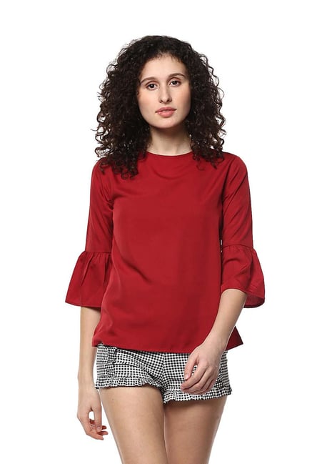 Mayra Maroon Bell Sleeves Top