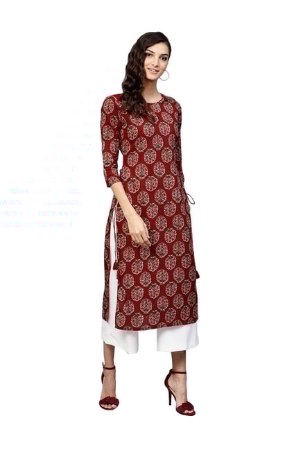 maroon printed kurti