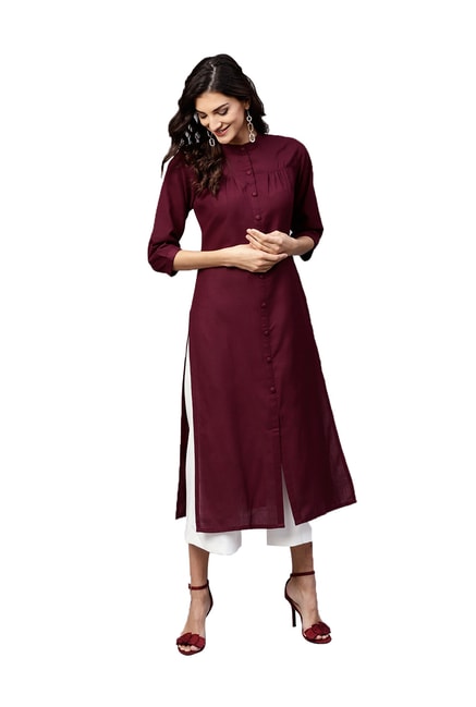 Buy online Maroon Colored Straight Kurta from Kurta Kurtis for Women by  New4u for ₹499 at 67% off | 2024 Limeroad.com