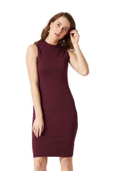 Miss Chase Maroon Slim Fit Bodycon Dress Price in India