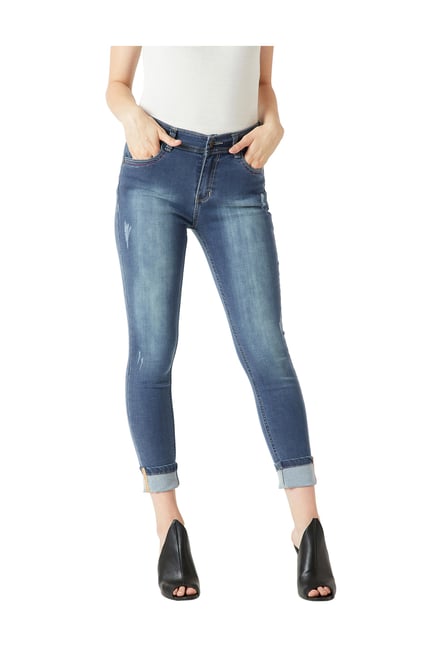 Miss Chase Blue Cotton Distressed Jeans-picture-13