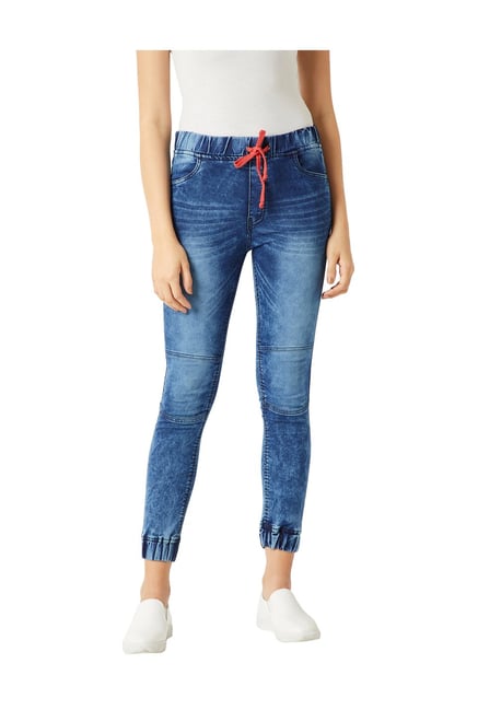 Women's Blue Solid Joggers Jeans - MISS CHASE