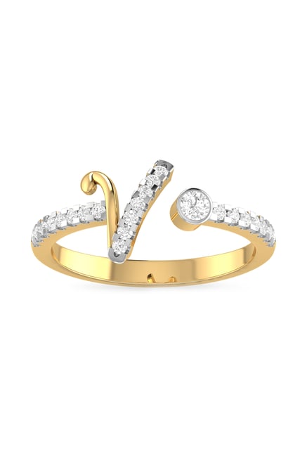 Pc Jeweller V Alphabet 18 Kt Gold Diamond Ring From Pc Jeweller At Best Prices On Tata Cliq