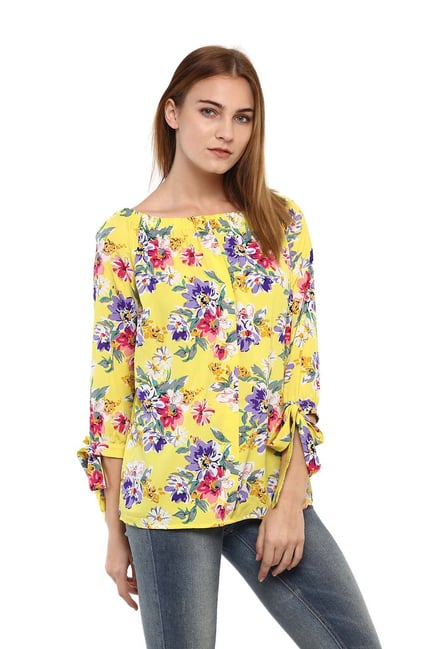 Buy Mayra Yellow Floral Print Top for Women Online @ Tata CLiQ